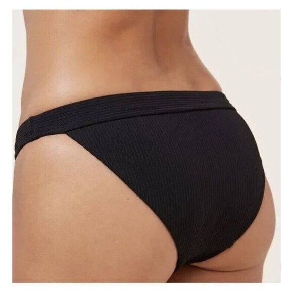 Andie Swim The Banded Cheeky Rib Bikini Bottom Stretch Black Medium NWTS 1D - Picture 4 of 6